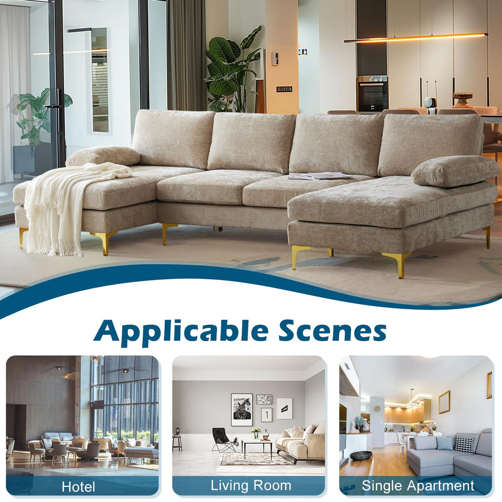 110" Large U-Shape Sectional Sofa Couch with 51" D Double Chaise, Modern Sectional Couch Set with Soft 5.9"