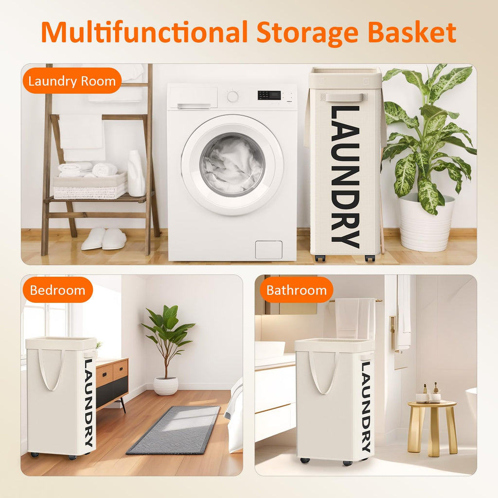 90L Laundry Basket with Wheels, Rolling Hamper with Removable Bag