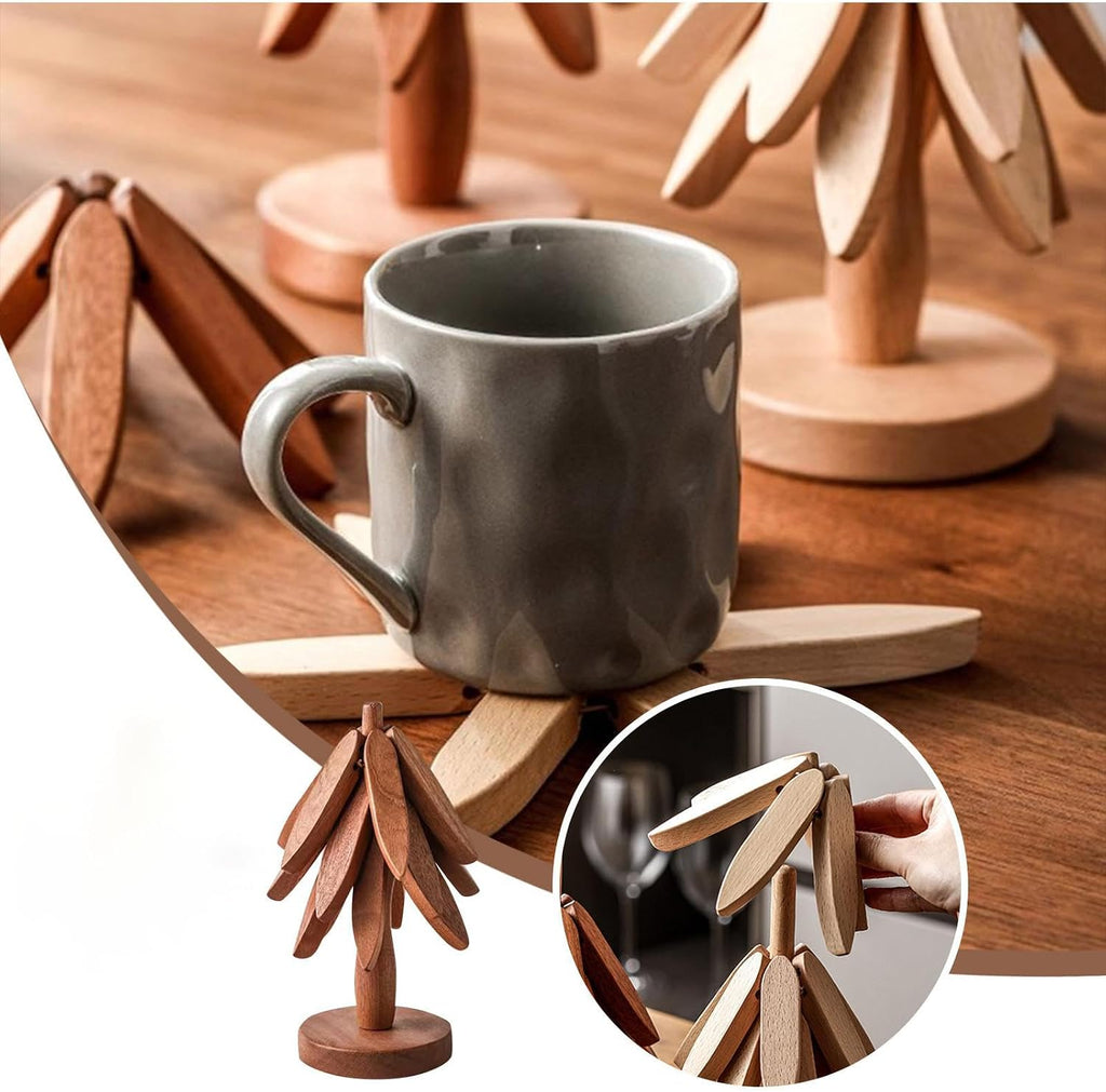 Wooden Trivets for Hot Dishes,Christmas Tree Trivet Table Mat Set,Wooden Treevet Tree Coasters for Hot Pots - Set of 4