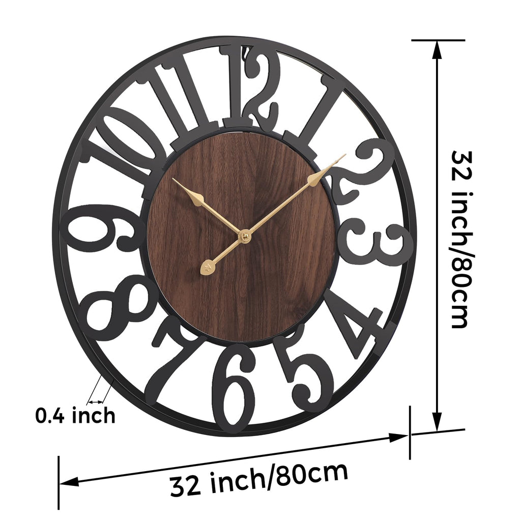 32 Inch Large Wall Clock, Arabic Numeral Wood Oversized Wall Clock