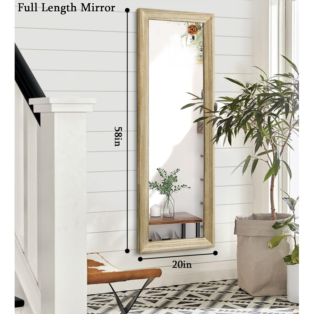 Full Length Door Mirror Wooden Frame Large Mirrors for Wall 58"x20" Rectangular Living Room Bathroom Dressing Room