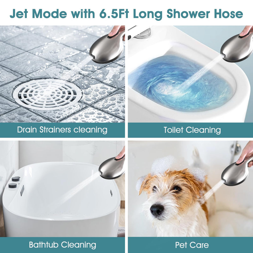 Hand Shower with Slide Bar, High Pressure 10 Setting Handheld Shower Head, Adjustable Height 24" Slide Bar, Wall