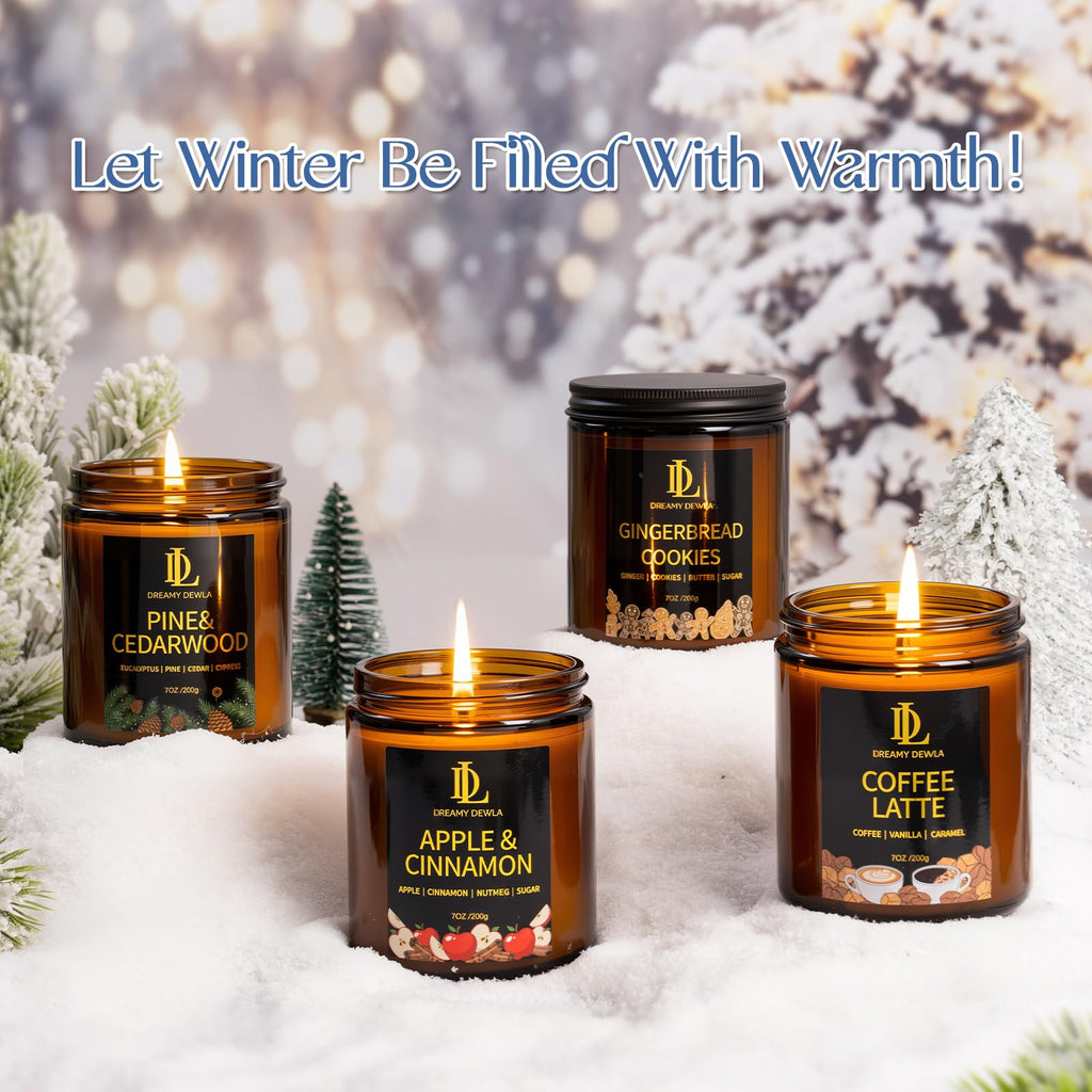 Winter Candles Set Scented, 4 Pack 28oz, Soy Wax