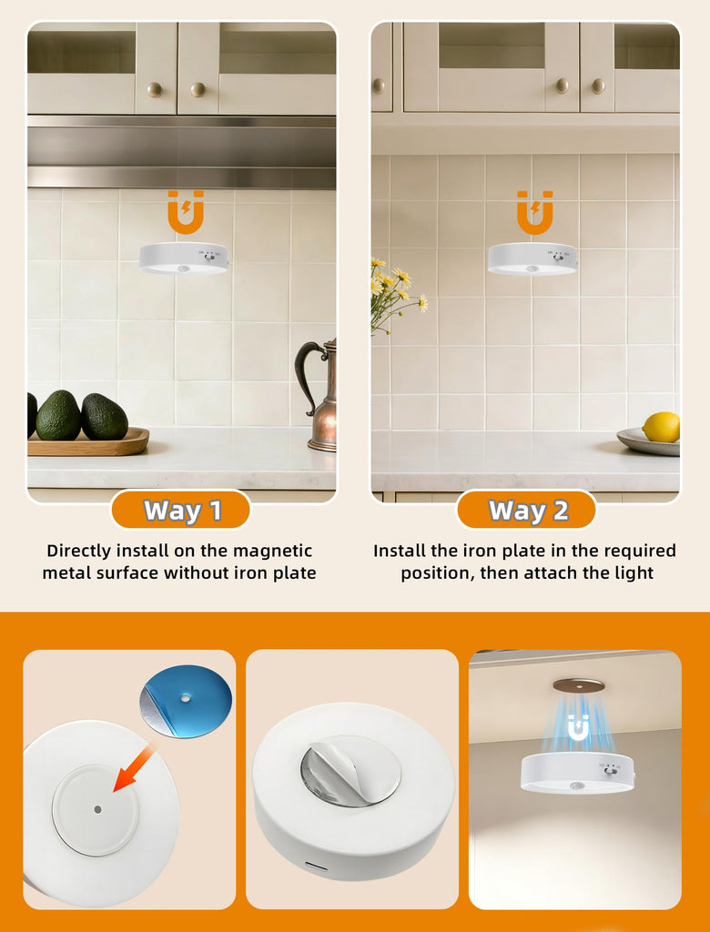 Rechargeable Puck Light with Remote Motion Sensor Light indoor White