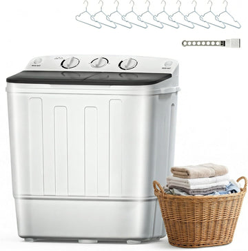 Portable Washing Machine, 18lbs Compact Laundry Washer, Free Drying Rack & 10 Hangers, 11lbs Wash & 7lbs Spin Dry