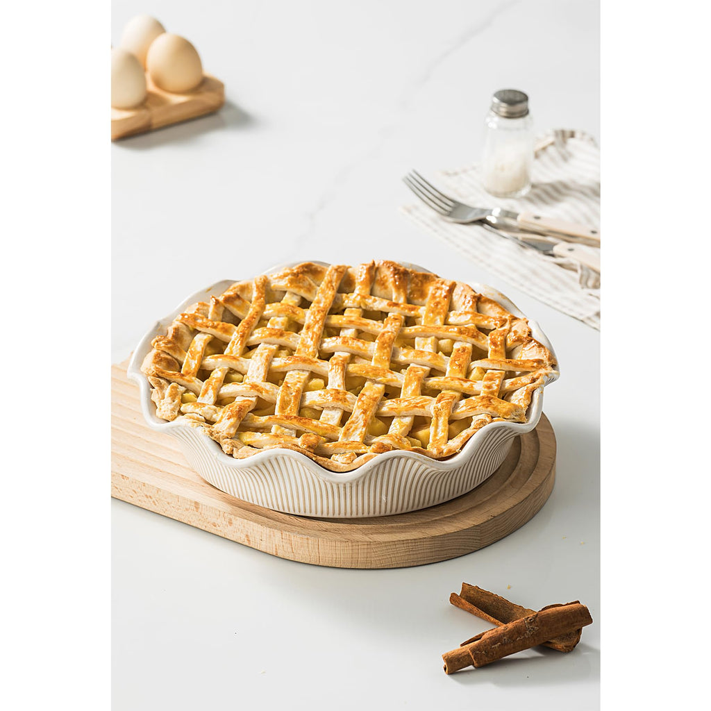 Ceramic Deep Pie Pan for Baking, 11 inch Porcelain Pie Dish for Apple Pie, Oven & Dishwasher Safe, Farmhouse Decor