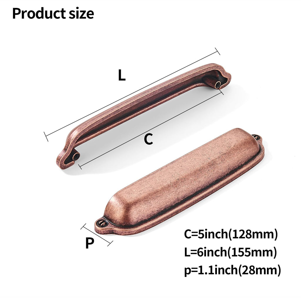 10 Pack Antique Copper Cup Pulls 5 Inch Center to Center - Cabinet & Drawer Handles Hardware