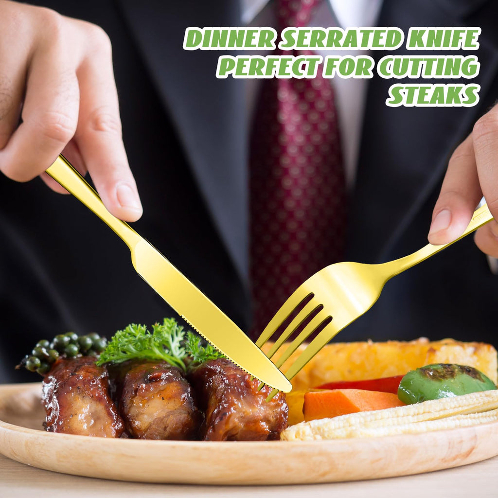 50 Pcs Gold Forks and Knives Set Stainless Steel Silverware Set