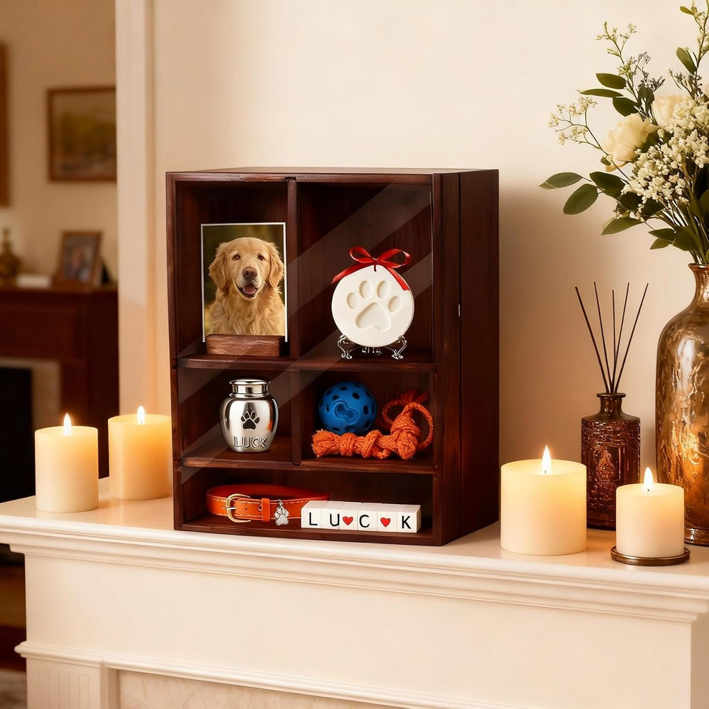 Dog Memorial Shadow Box with Pen, 11x4x14 Inch Pet Ashes Keepsake Wall-Mountable Display Case for Dog Cat Loss