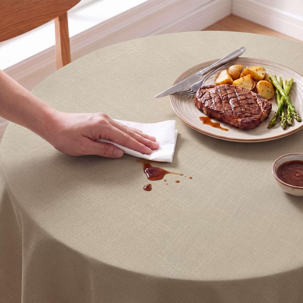 Linen Textured Table Cloths Round 70 Inch Premium Solid Tablecloth Spill-Proof Waterproof Table Cover for Dining