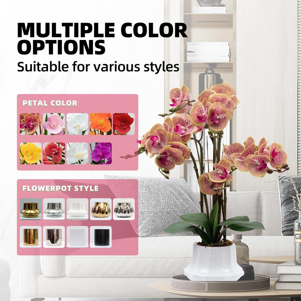 Artificial Orchid Flower Plant 20.9'' Real Touch Faux Orchids in Ceramic Vase Purple Dapple Fake Phalaenopsis Flower