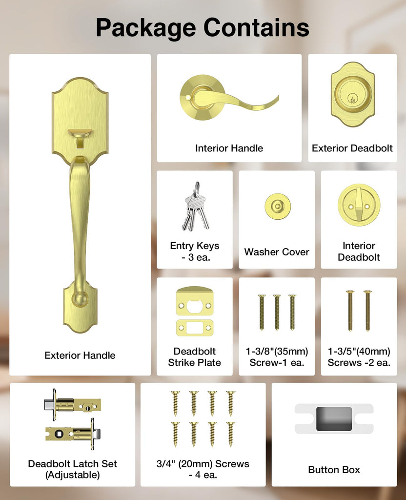 Brushed Gold Front Door Lock Set Classic Entry Door