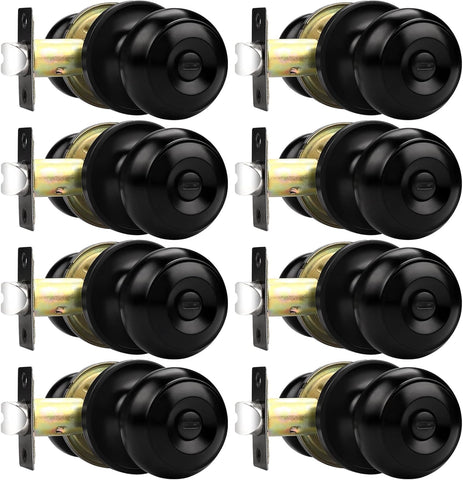 Black Door Knobs, Privacy Door Knob Bedroom, Interior Door Knob with Thumb Turning Locking Button, 8 Pack