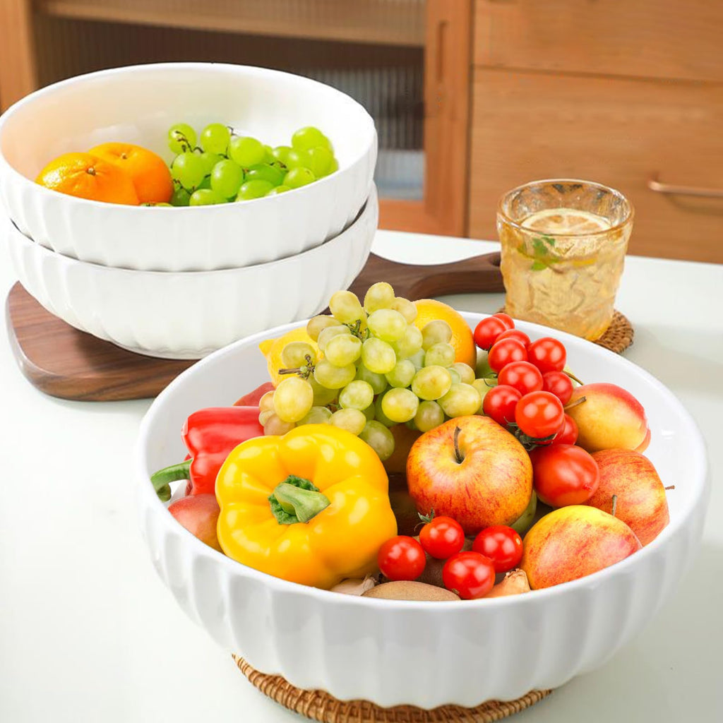 4 Quarts 2 Pcs Extra Large White Serving Bowls with Free Spoons, 12 inch Oversized Big Salad Bowls For Entertaining