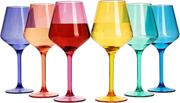 European Style Plastic Crystal, Stemmed Wine Glasses | 6 Set | Acrylic Glasses Tritan Drinkware, Unbreakable Color