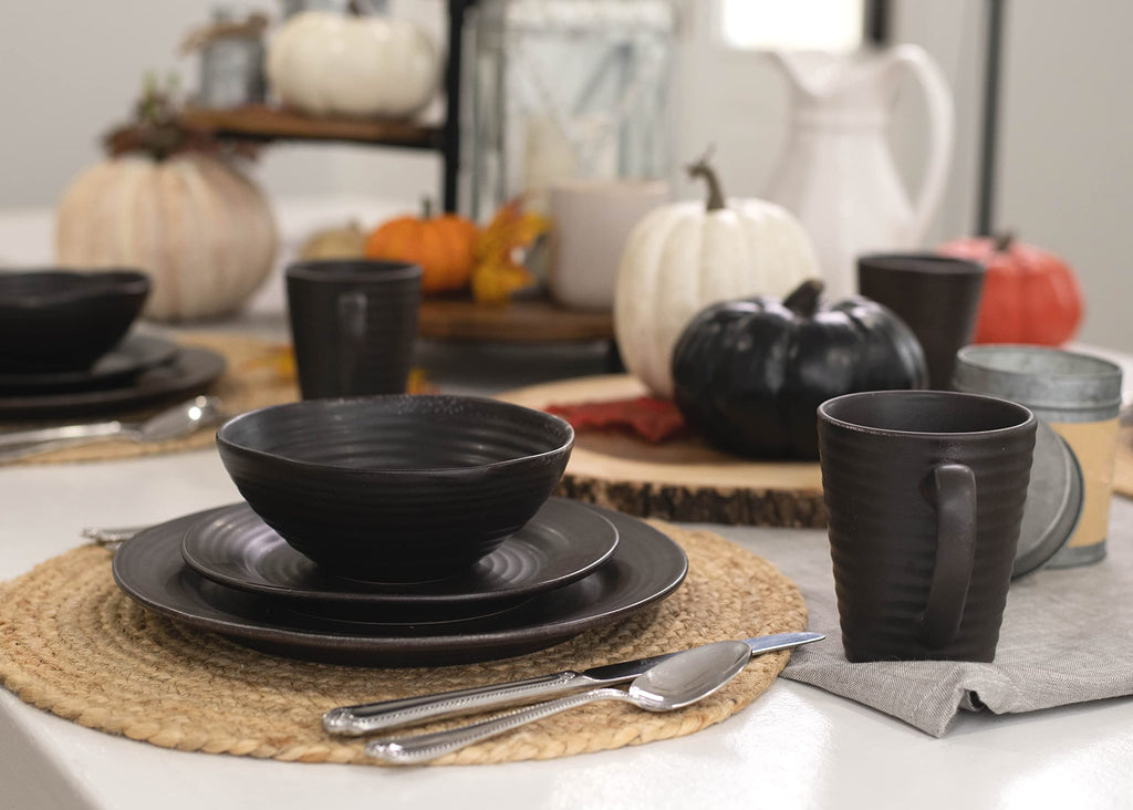 Charming Chic Ribbed Modern Thrown Pottery Look Ceramic Stoneware Plate Platter Mug & Bowl Kitchen Dish Dinnerware 16