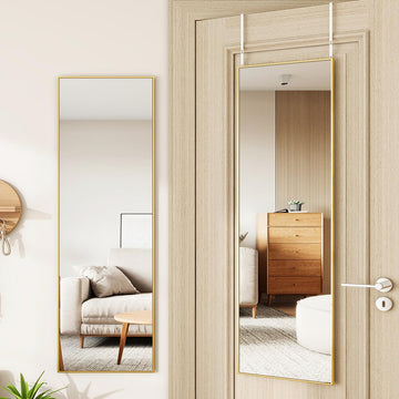 Door Mirror, Over The Door Full Length Mirror, 50"x16" Hanging Mirrors, Gold