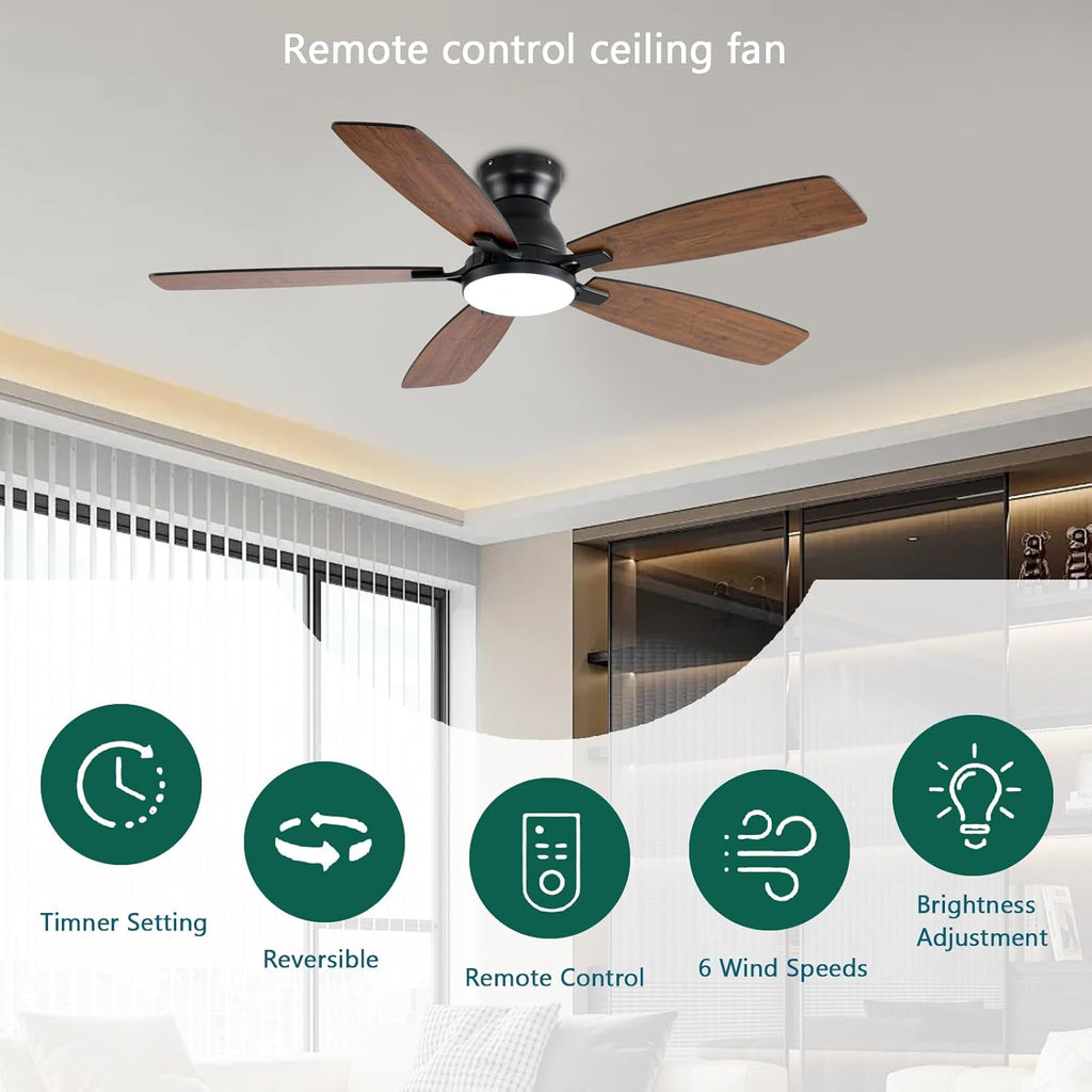 Ceiling Fans with Lights, Low Profile Ceiling Fan with Light and Remote/APP Control, DC Motor, Noiseless, Flush Mount