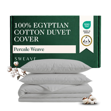 100% Certified Giza Egyptian Cotton Duvet Cover Queen Set, 3Pcs, Light Grey