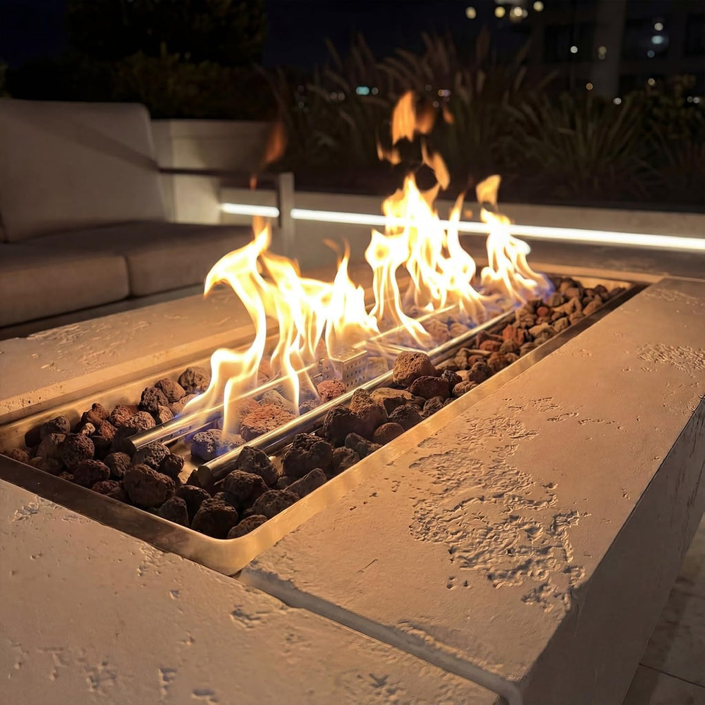 71.5-inch Outdoor Fire Pit Table, 60000 BTU Heat, Zinc-Aluminum, Propane Tank Cabinet, Wind Guard, Distressed Wood