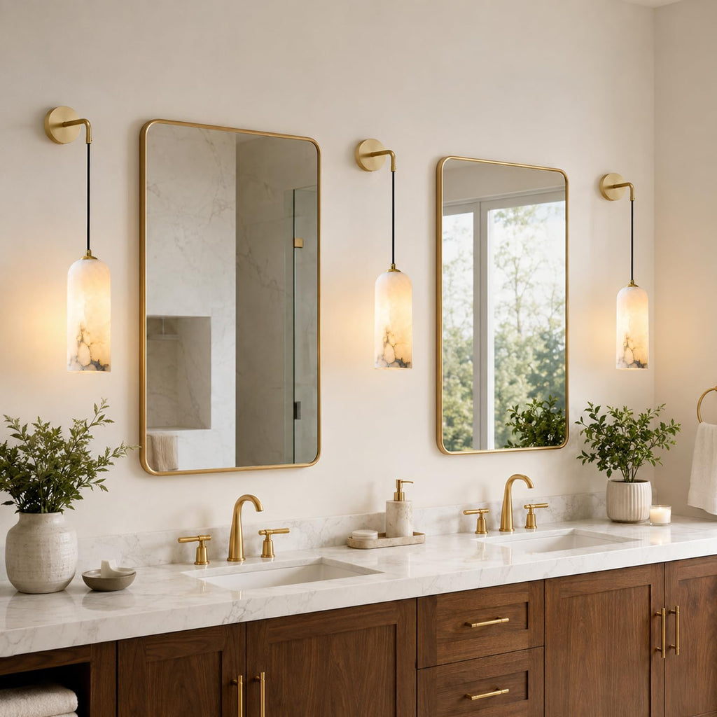 Gold Alabaster Wall Sconce Natural Marble Hanging Wall Light Dimmable E26