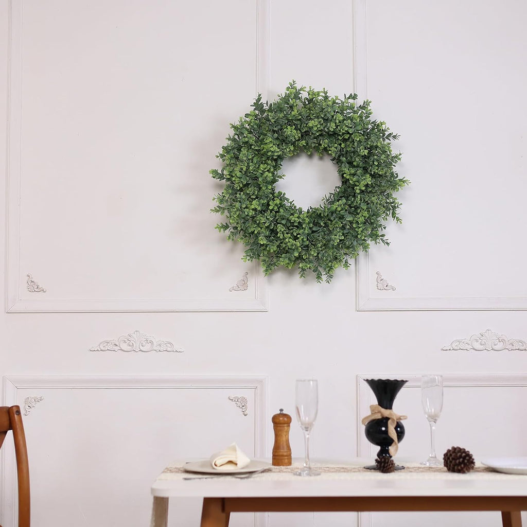 26" Artificial Boxwood Wreath Fake Plant for Front Door Decor (Green)