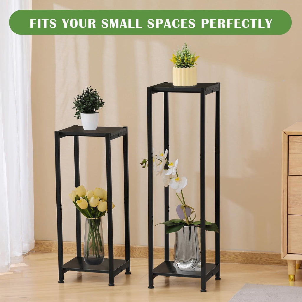 40 Inch Extra Tall Plant Stand Indoor,2 Tier Pedestal Stand,Black | Rock-Solid Stability,Adjustable Feet,0.8x0.8"