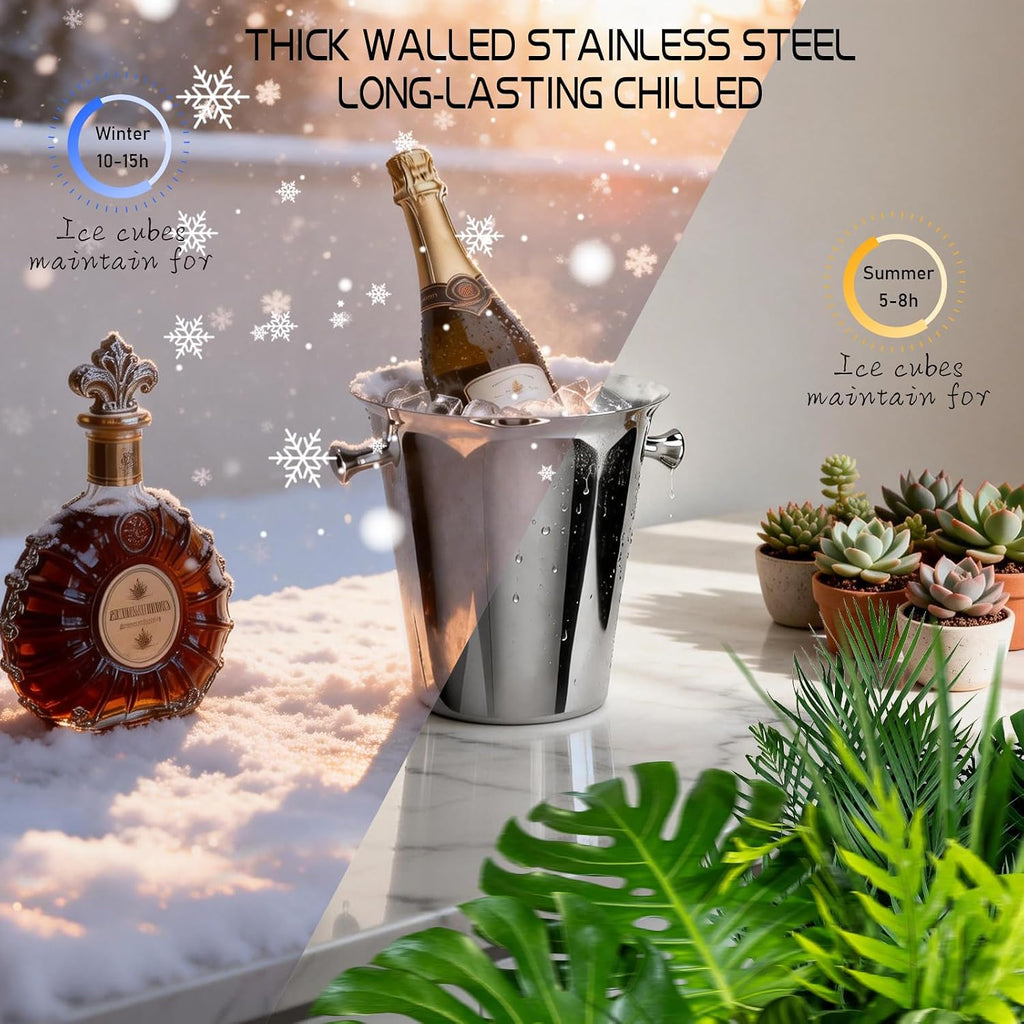Ice Bucket with Stand Christmas Stainless Steel Standing Bucket Ice Cube Container, Wine Bucket on rack Gold