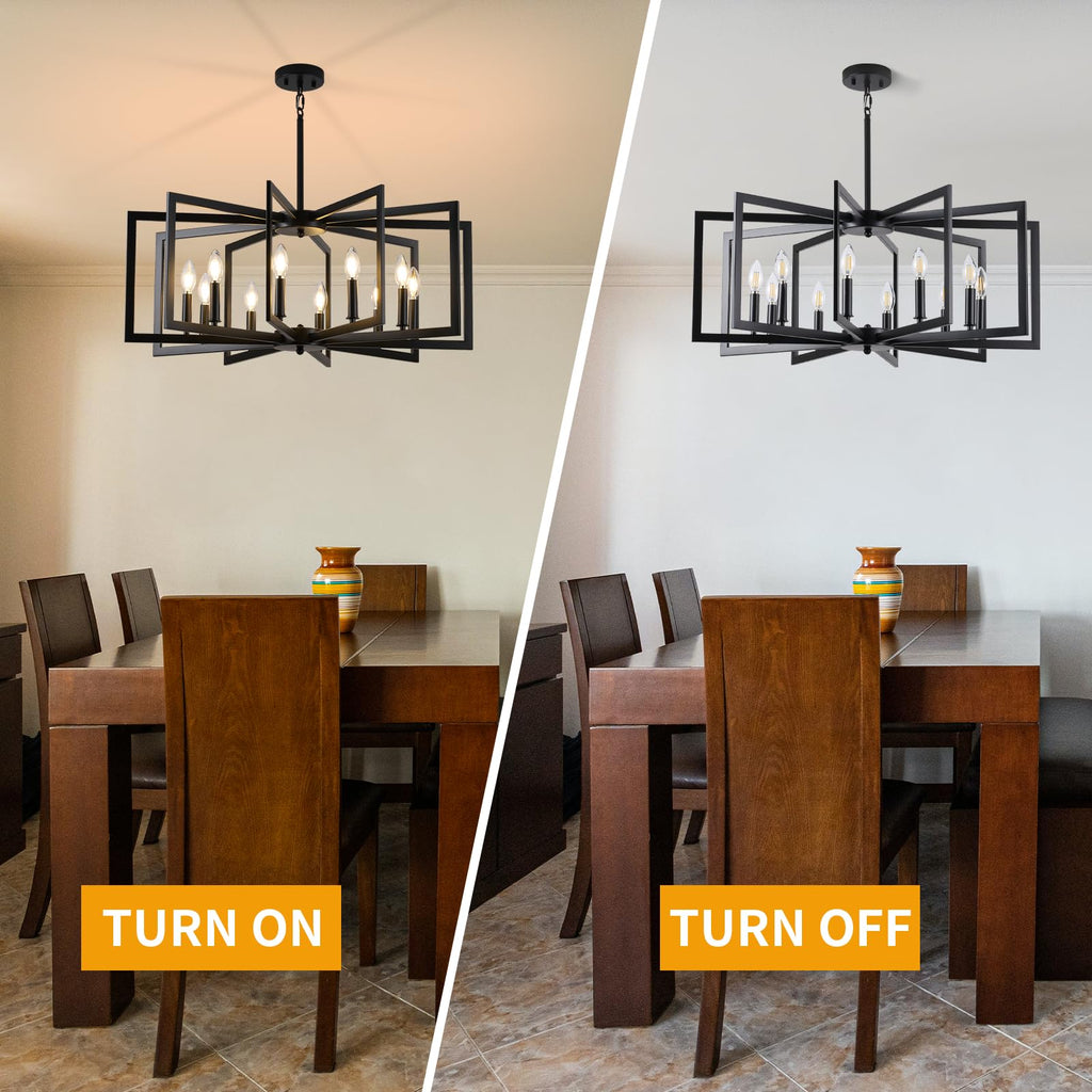 Black Chandelier, 10-Light Kitchen Chandelier Light Fixture Modern Metal Industrial Large Chandeliers for Farmhouse