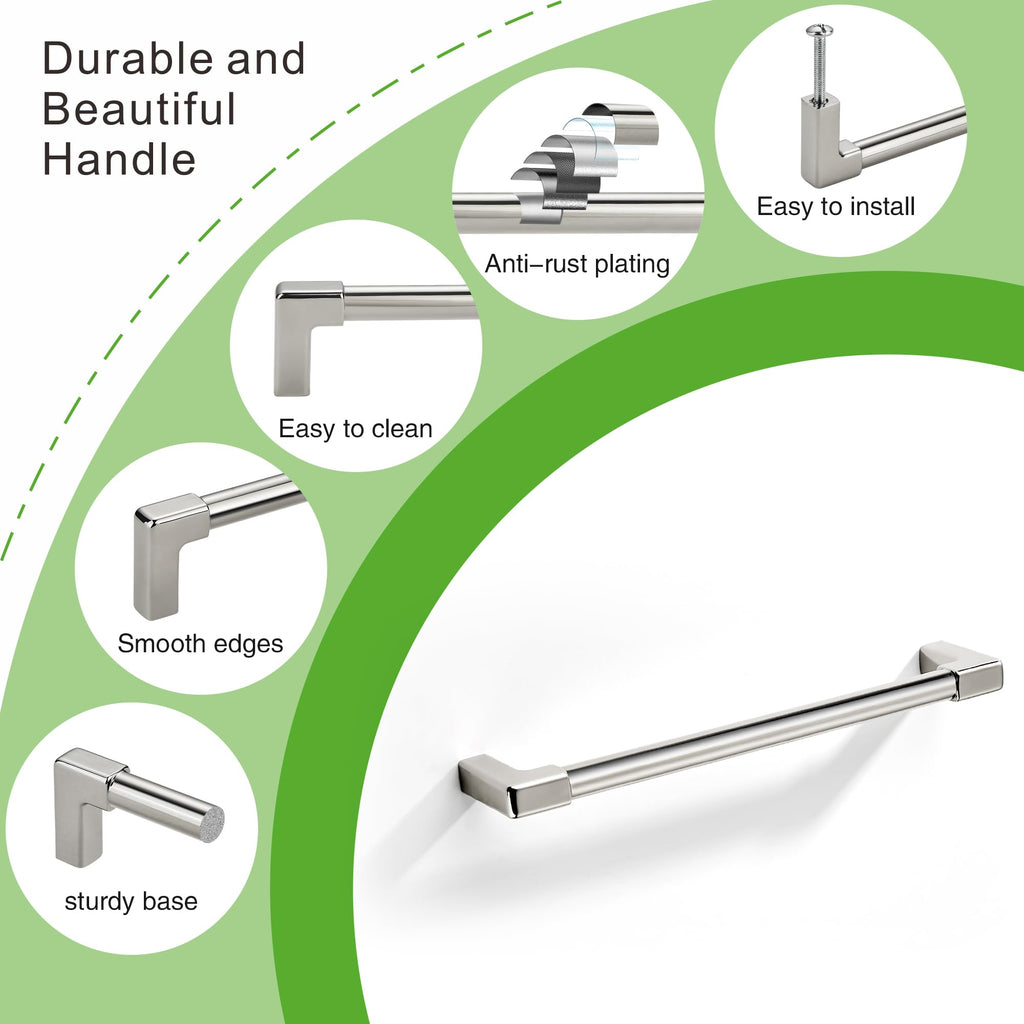 10 Pack Classic Solid Cabinet Handles-5"/128mm Screw Spacing Polished Nickel Furniture Hardware Handles Dresser