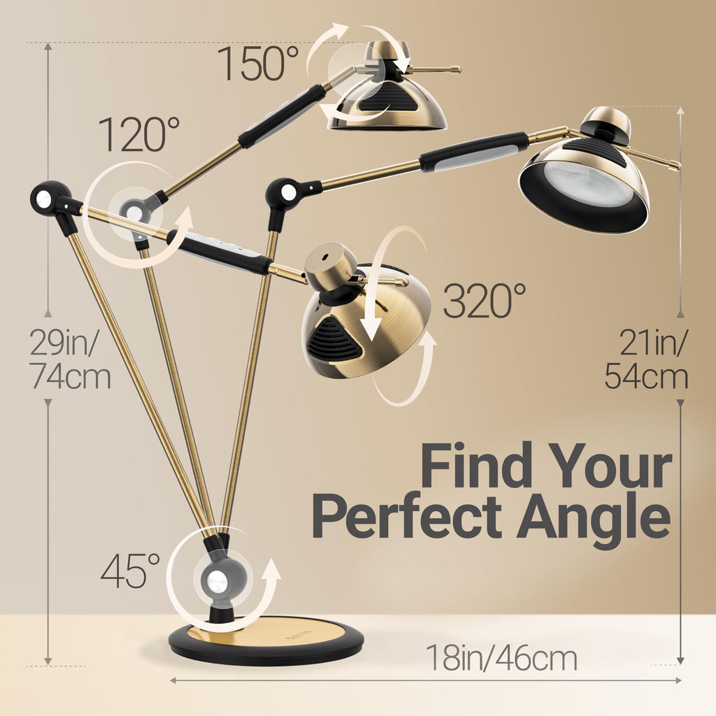Tall LED Architect Desk Lamp, Gesture Control, Brass