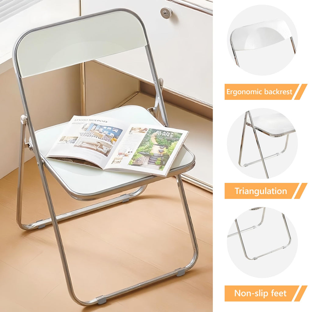 4 Pack White Plastic Folding Chairs - Family Dining Set Stackable, Picnic, Casual Dining (300lb Capacity)