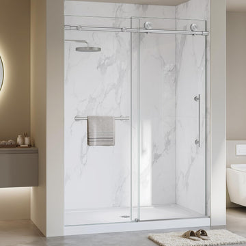 Frameless Shower Door, 5/16" (8mm) Glass Sliding Shower Door with Soft-Close & Anti-Leak