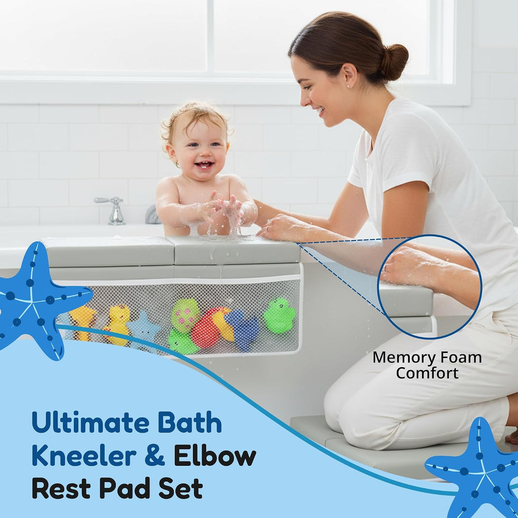 Bath Kneeler and Elbow Rest Pad Set - Extra Thick 1.5" Cushioned Baby Bath Kneeling Pad, Non-Slip Mat with Quick Dry