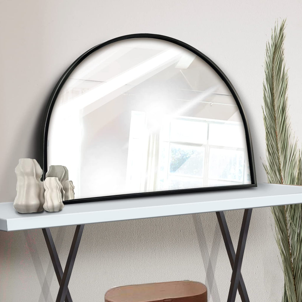 Minimalist Black Arched Mirror, Large Farmhouse Bathroom Fireplace Mantel Horizontal Wide Arch Mirrors /Living Room