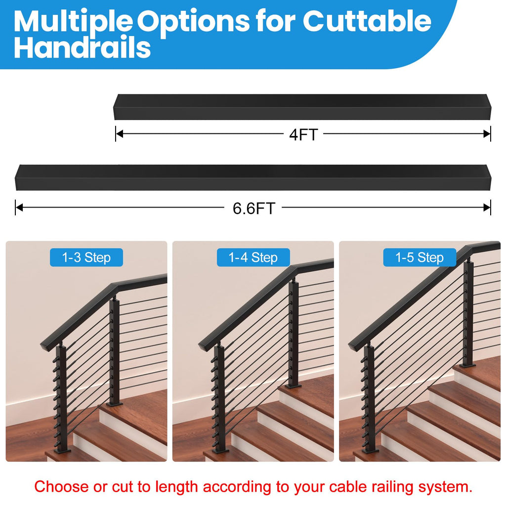 2Pack 6'6" Stainless Steel Cable Railing Handrail for Decks, Black