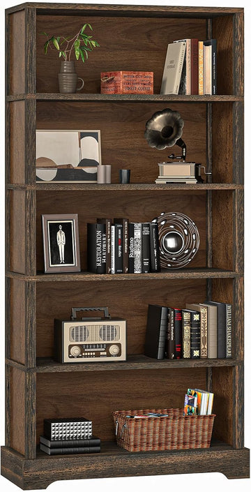 5-Tier Solid Wood Book Shelf, Floor Standing Bookcase, 65" H × 31.5" W × 11.8" D Bookshelf