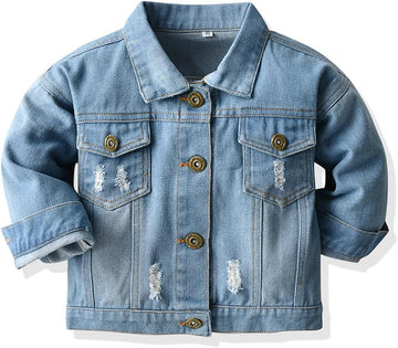 Toddler Baby Girls Jean Jacket Kids Denim Jacket Long Sleeve Button Top Coat Casual Outerwear