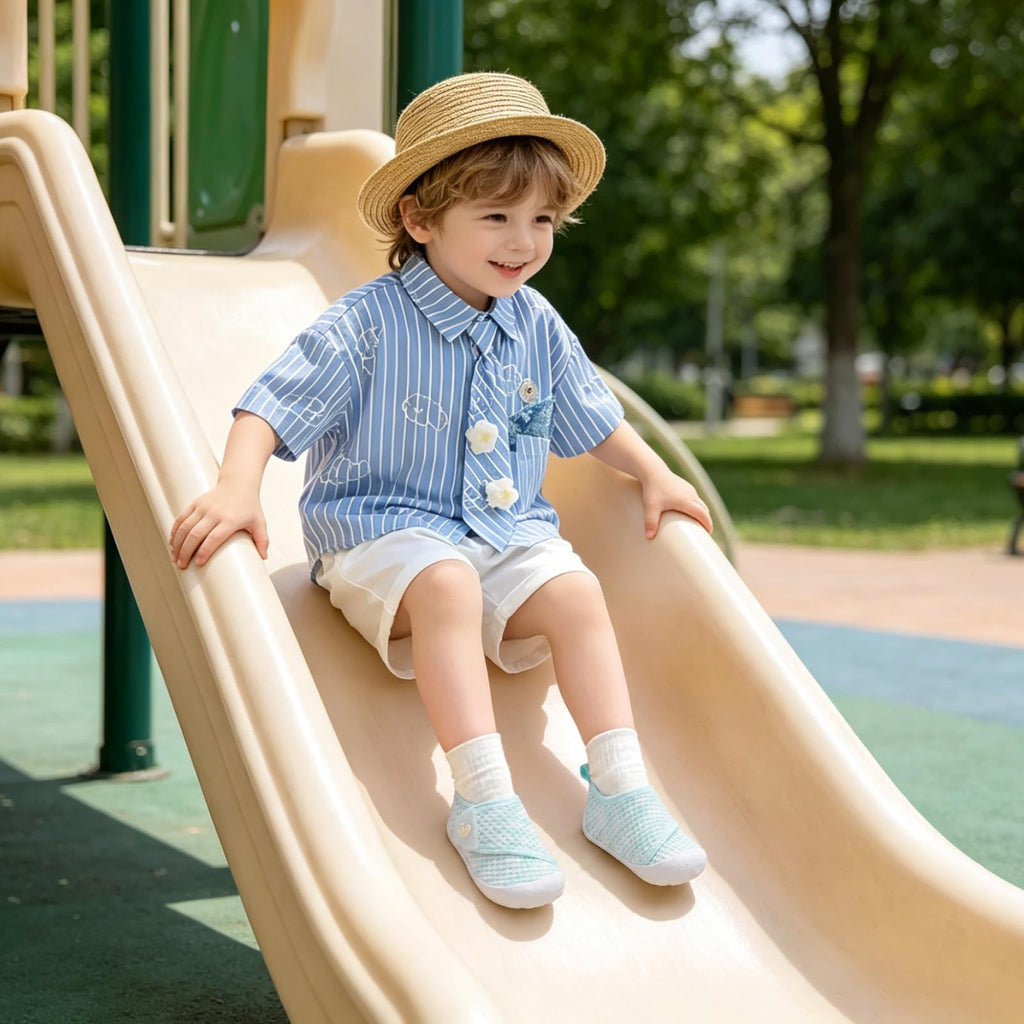 Wide Baby Walking Shoes Barefoot Infant Shoes Baby Sneakers Newborn Crib Shoe Flexible Lightweight Blue White