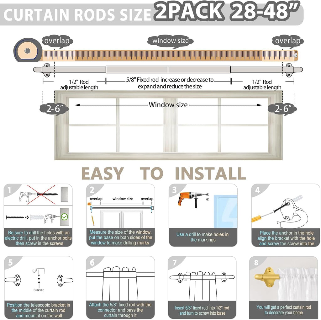 Gold Wrap Around Curtain Rods 2 Pack:Small Blackout Adjustable Window Curtain Rod for Bedroom Kitchen Apartment