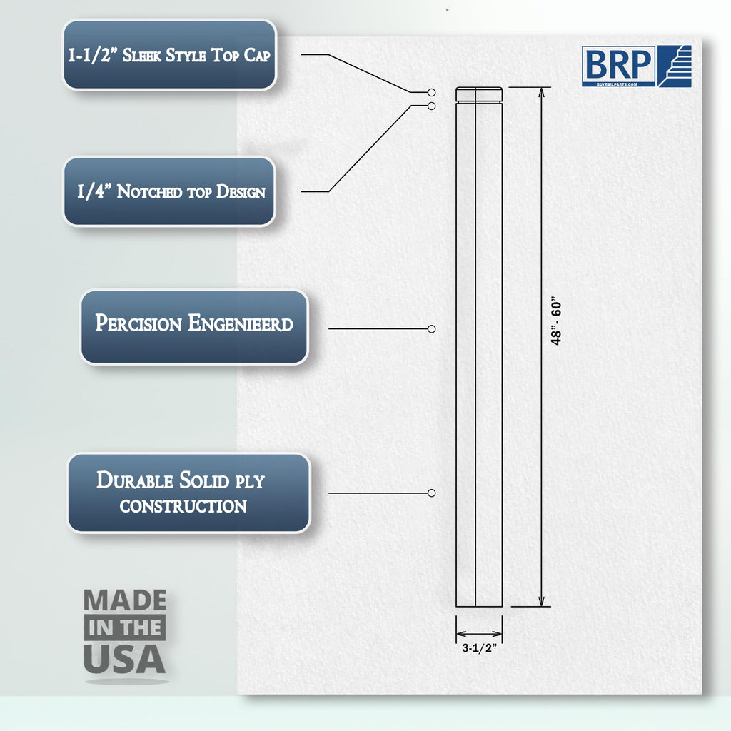 4302 White Oak Notched Blank Newel Post - 3.5" x 54" Solid Hardwood Stair Newel Post - Routed Flat Top