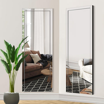 56"x20" Beveled Edge Full Length Mirror, Frameless Wall-Mounted & Over-The-Door Mirror, Large Rectangle Full Body