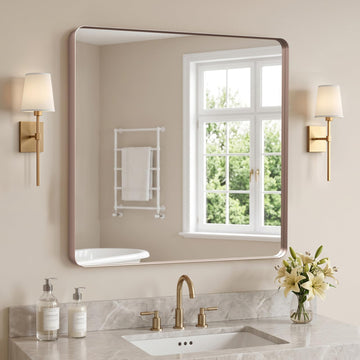 36x36 Inch Square Bathroom Vanity Mirror Brushed Rose Gold