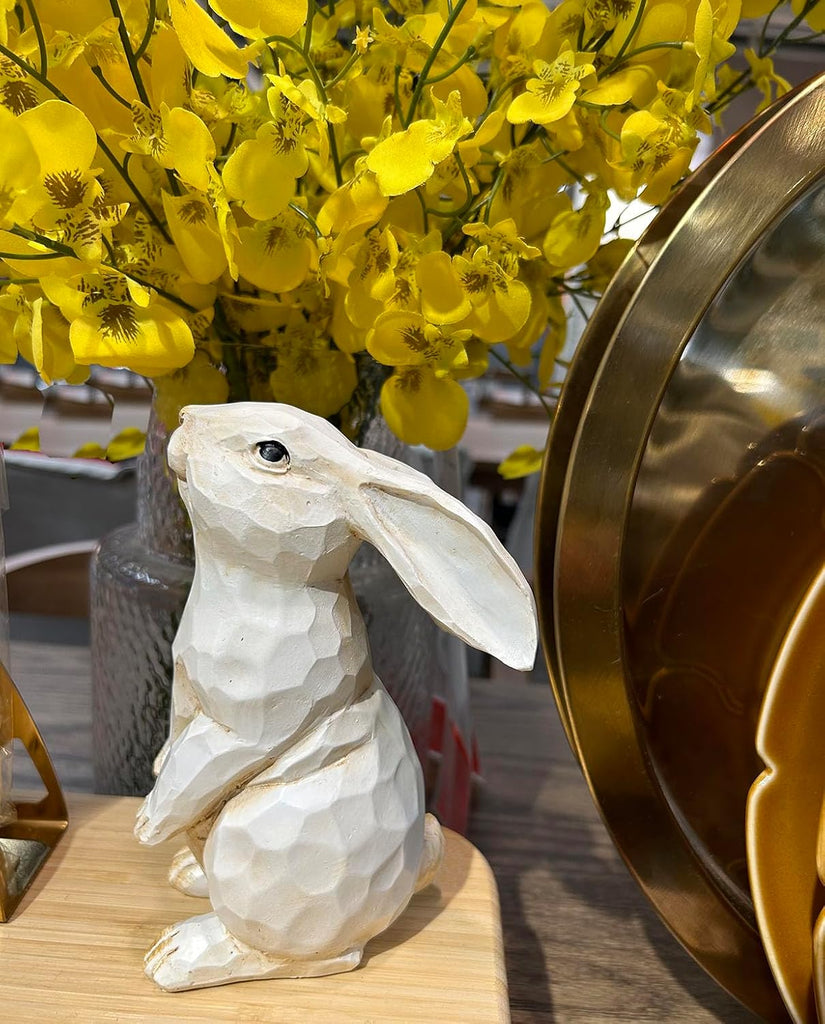 Easter Bunny Decoration, Decorative Farmhouse Modern Standing White Rabbit Bunny Figurine, Home Decor Accents Carved
