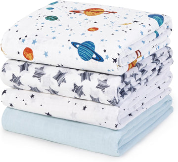 Baby Muslin Swaddle Blankets, 4 Pack 100% Cotton Swaddle Blankets for Newborns, Soft Breathable 47 x 47 in Large