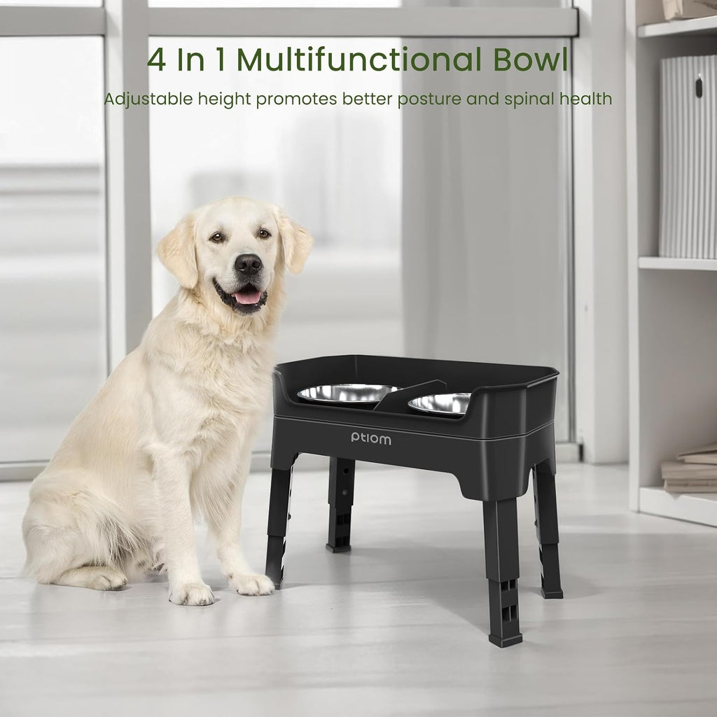3-in-1 Elevated Dog Bowls Mess Proof Raised Slow Feeder Dog Bowls, 4 Height Adjustable Dog Bowl Stand Licking Plate