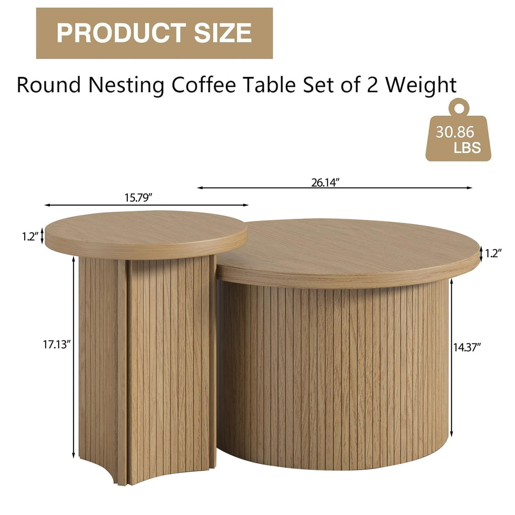 Farmhouse Set of 2 Nesting Coffee Tables, Round Coffee Set Saves Space
