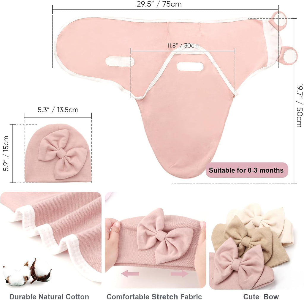 Baby Swaddle Blankets Solid Bow Hats for Newborns