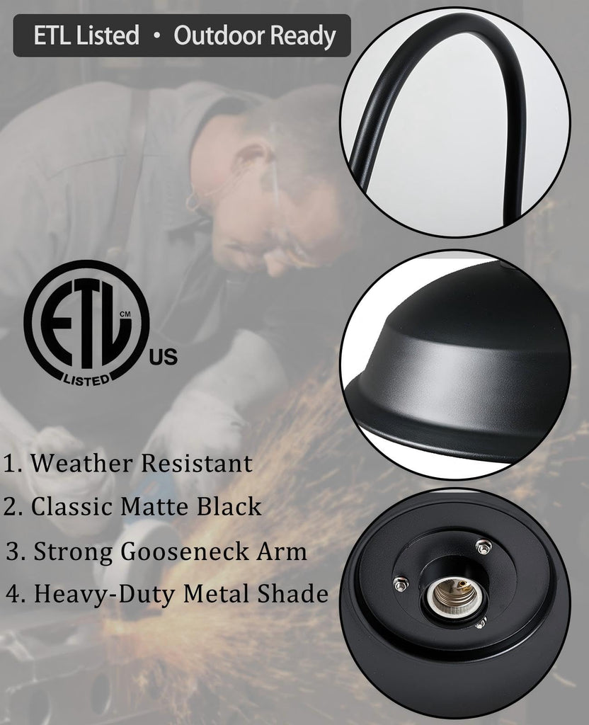 15 Inch Gooseneck Barn Light Outdoor, Matte Black Farmhouse Wall Light for Porch and Garage, ETL Listed
