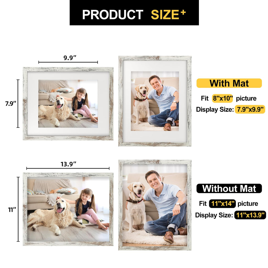 11x14 Picture Frames with 8x10 Mat Set of 2, Distressed White